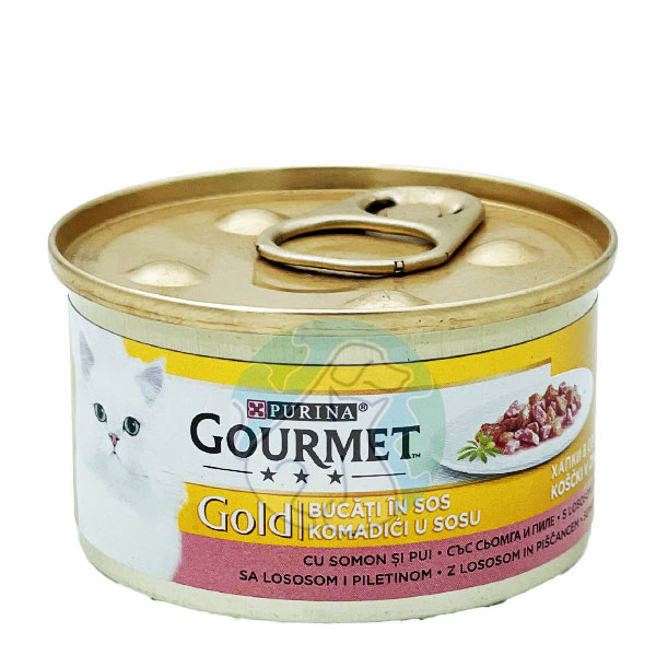 کنسرو گربه ماهی سالمون و سبزیجات چانکی 85گرمی Gourmet Gold